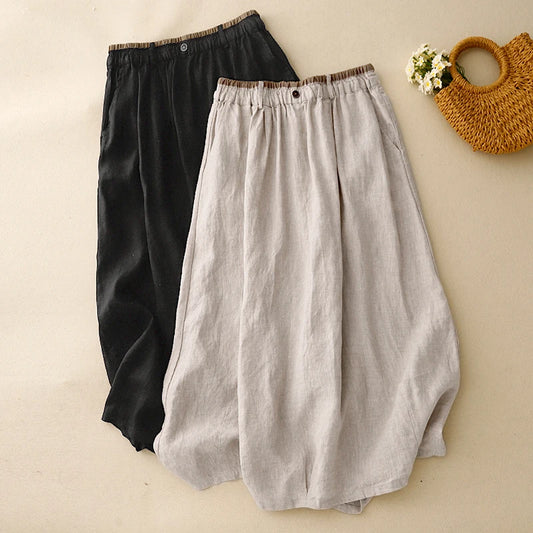 Saia Midi de linho cintura alta linha A