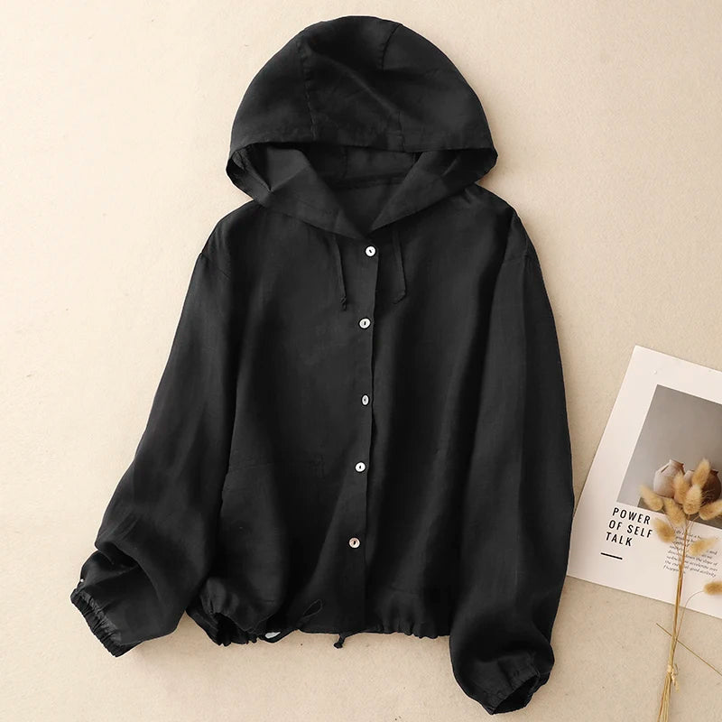 Blusa Capuz  de algodão e linho